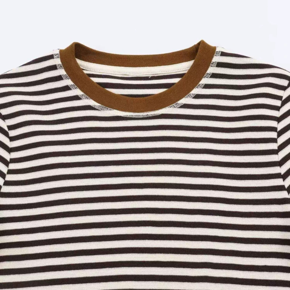 ZARA Summer Simple Versatile Striped Slimming Short Sleeve T Shirt